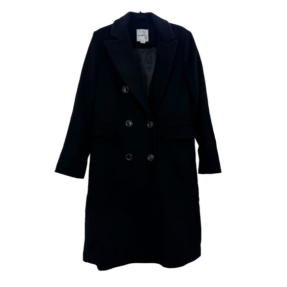 Sam Edelman Double Breasted Wool Blend Black Pea Coat Size L NWOT - Picture 2 of 9